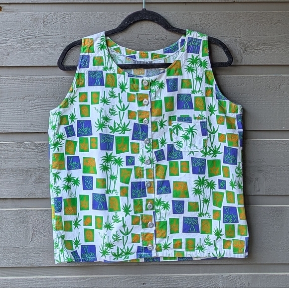 VTG 80s Gitano Palm Tree Button Front Tank Top Size Medium - Picture 1 of 7